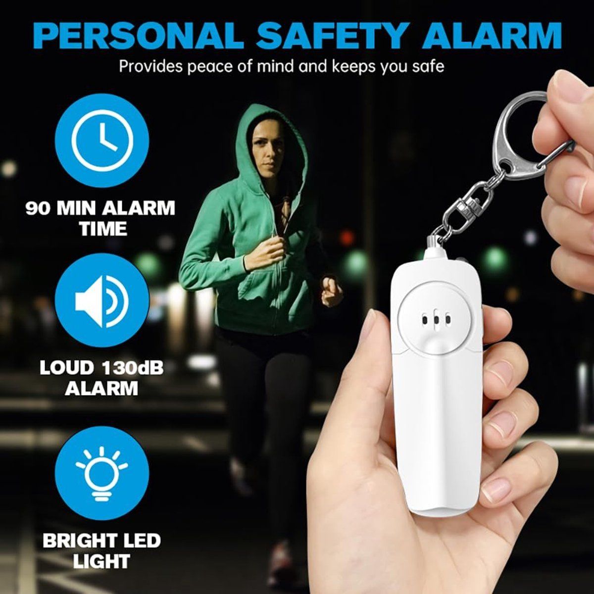 Personal Safety Alarm Keychain, High Decibel Emergency Whistle, with LED Flashlight, Compact and Lightweight, for outdoor security, 130dB, Pink