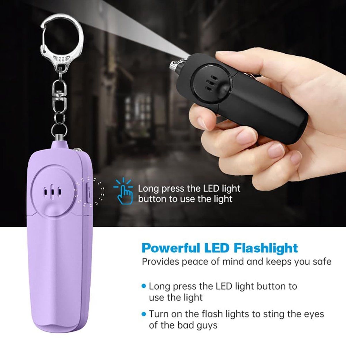 Personal Safety Alarm Keychain, High Decibel Emergency Whistle, with LED Flashlight, Compact and Lightweight, for outdoor security, 130dB, Pink