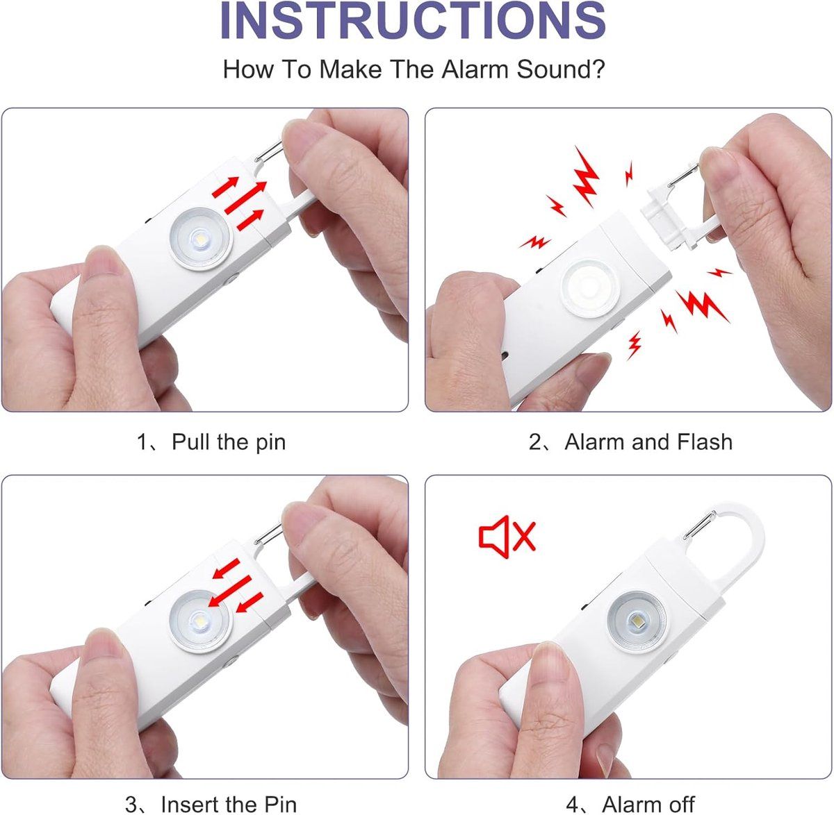 Personal Self-Defense Alarm, Self-Defense Alarm for Women, Alarm Keychain, Emergency Alarm, Rechargeable Alarm, White