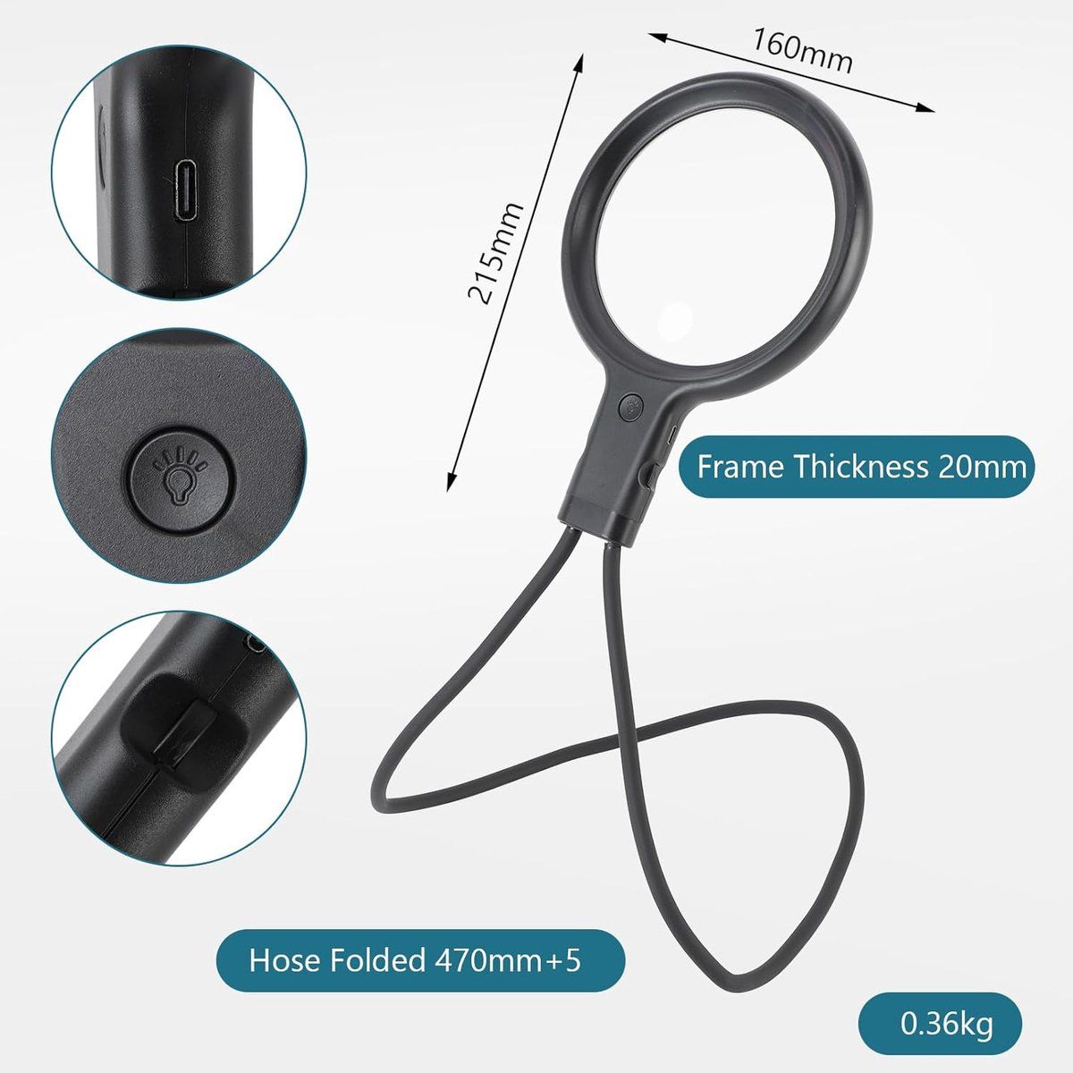 5X 15X hands-free magnifying glass for reading, light magnifying glass, large magnifying glass for reading, for Home, Travel and Daily Use