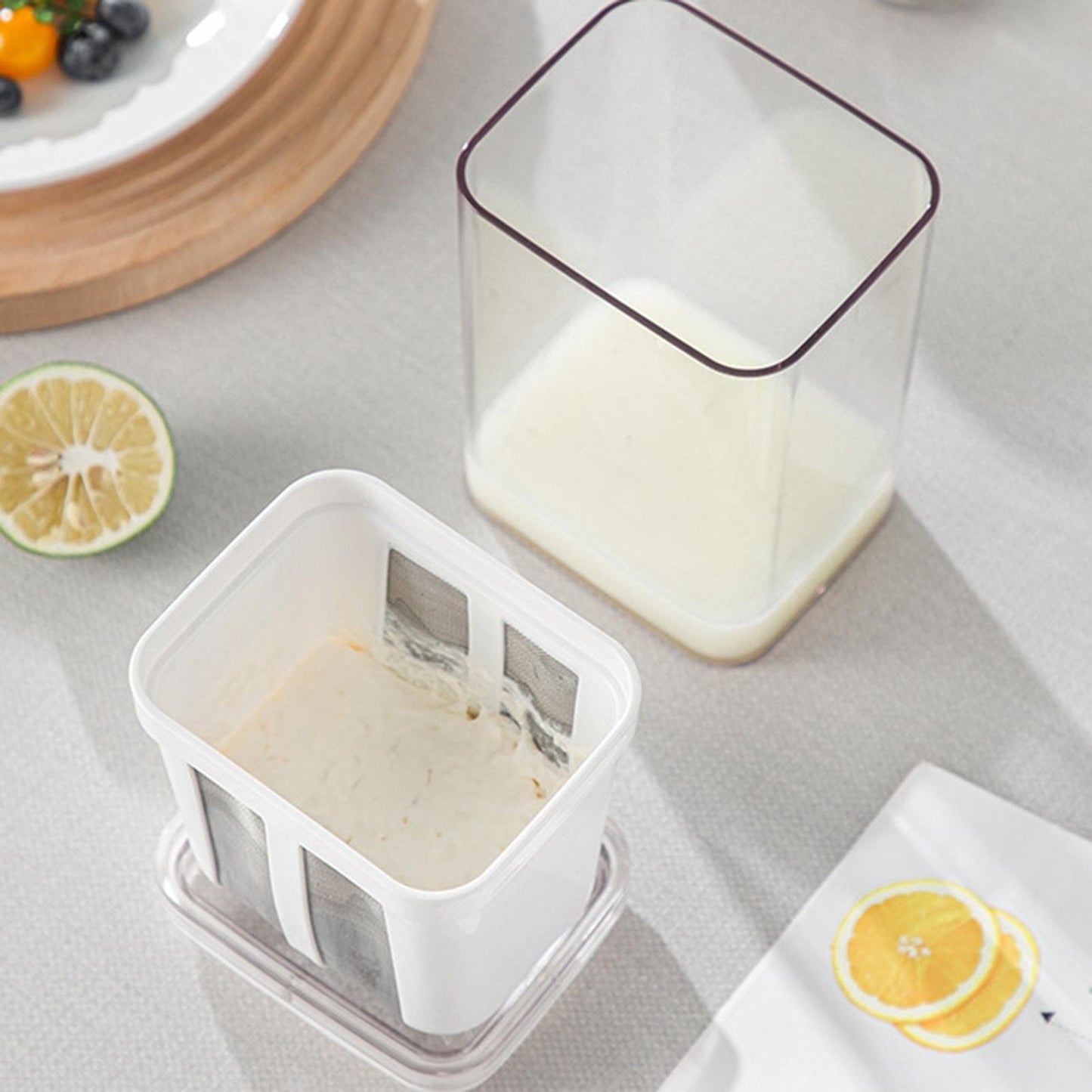 Yogurt Strainer Maker Food Strainer Yogurt Filter Kitchen Gadgets Reusable Homemade Whey Separator with Stainless Steel Mesh for Kitchen