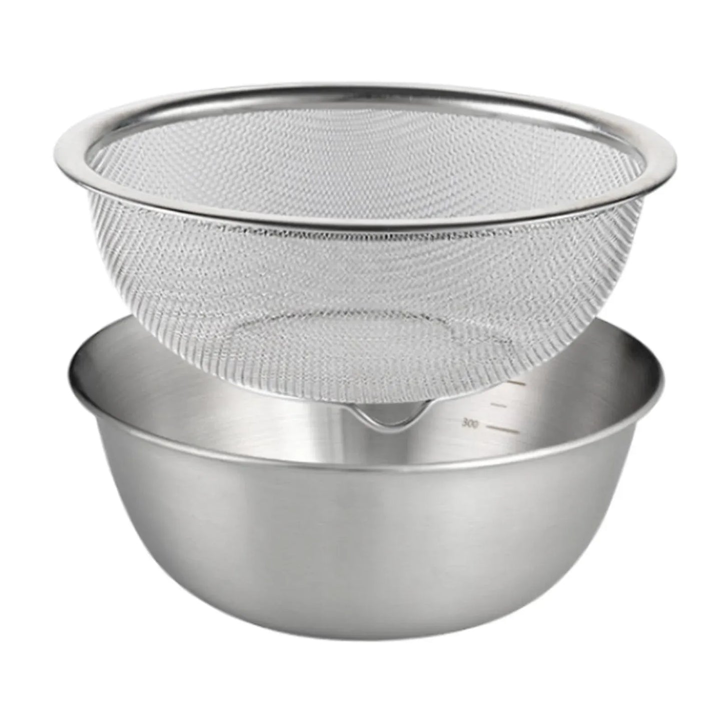 2 Pieces, 304 Stainless Steel Colander with Mixing Bowl, Fruit Pasta Rice Strainer and Drainer Basket Set, 18 cm