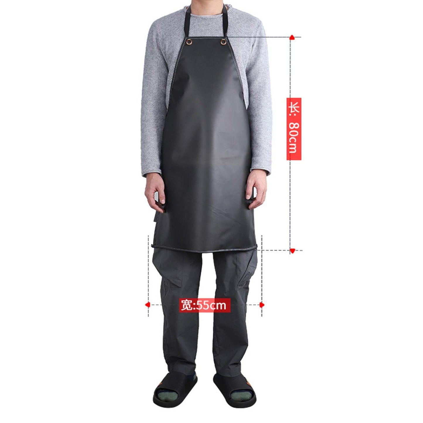 Waterproof PVC Apron, Anti-Corrosion Rubber Heavy-Duty Apron for Lab Work, Dog Grooming, Cleaning Fish, Butcher, Barbecue, 80x55cm, Black