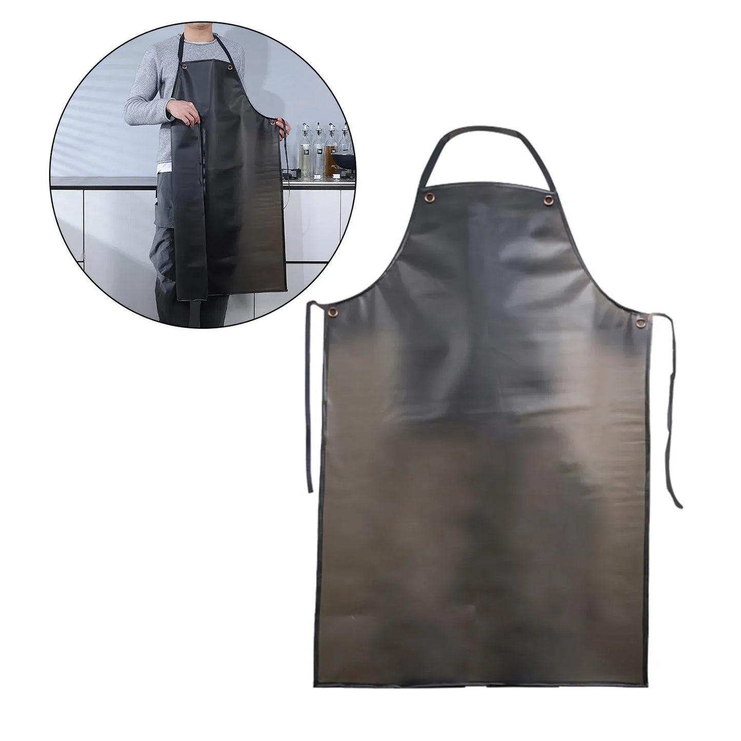 Waterproof PVC Apron, Anti-Corrosion Rubber Heavy-Duty Apron for Lab Work, Dog Grooming, Cleaning Fish, Butcher, Barbecue, 80x55cm, Black