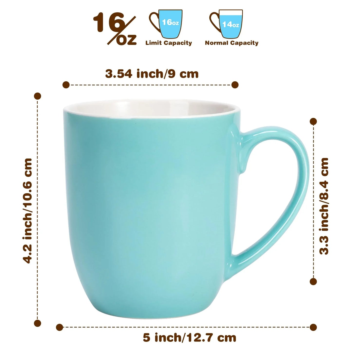 16 oz Large Coffee Mug with Handle, Ceramic Tea Cup for Coffee, Latte, Tea and Hot Drinks at Home or Office, Blue