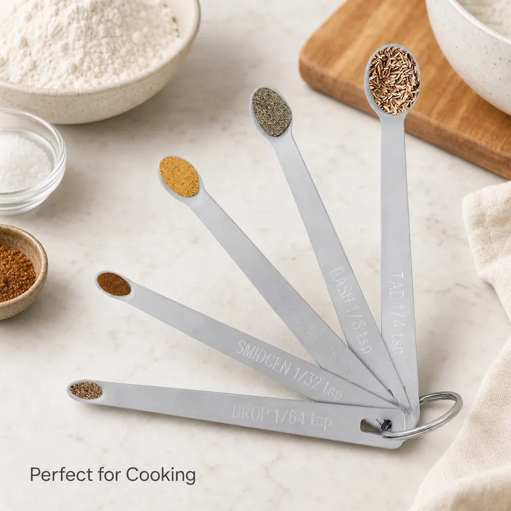 5 Pack Stainless Steel Mini Measuring Spoons, Compact Kitchen Measuring Spoon Set for Baking, Cooking and Seasoning