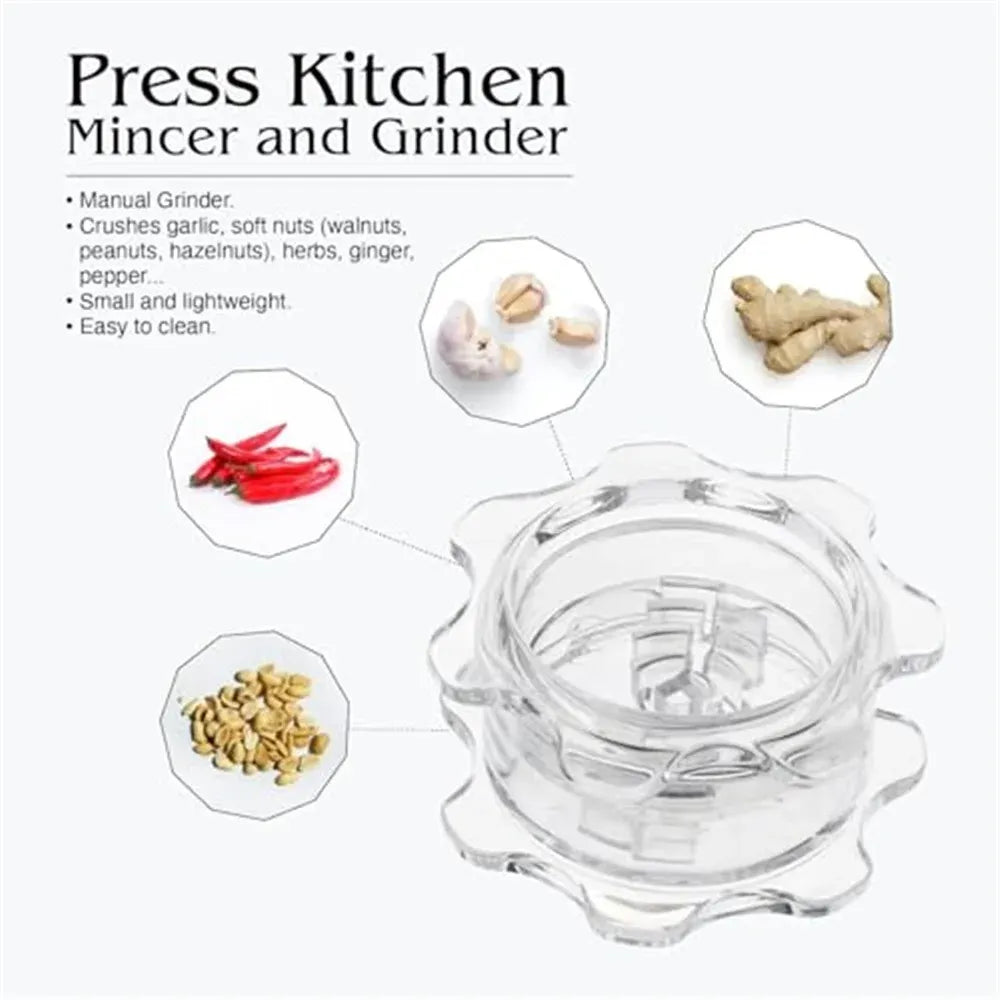 Garlic Twister 4th Gen, Garlic Mincer and Garlic Press in One, for Ginger, Herbs, Nuts and more, BPA-Free, Dishwasher Safe, 3, 5 Clove Capacity, Clear