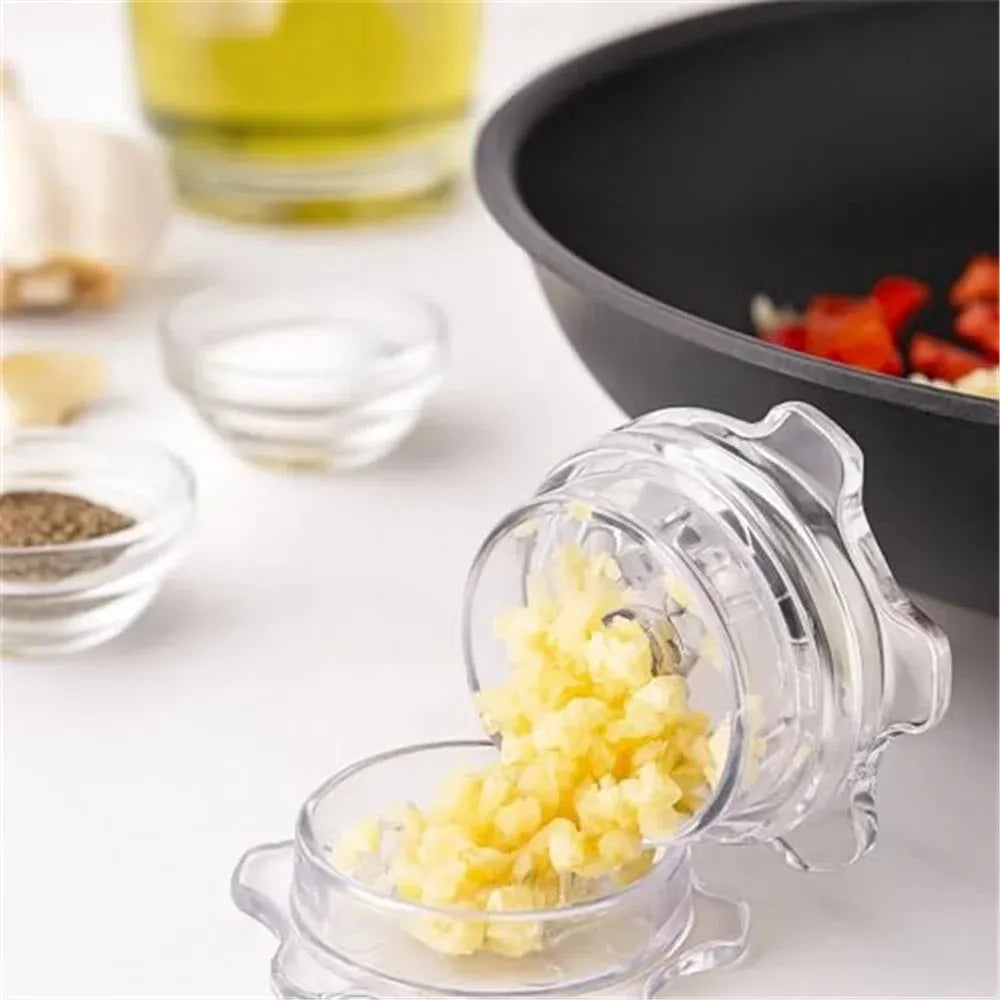 Garlic Twister 4th Gen, Garlic Mincer and Garlic Press in One, for Ginger, Herbs, Nuts and more, BPA-Free, Dishwasher Safe, 3, 5 Clove Capacity, Clear