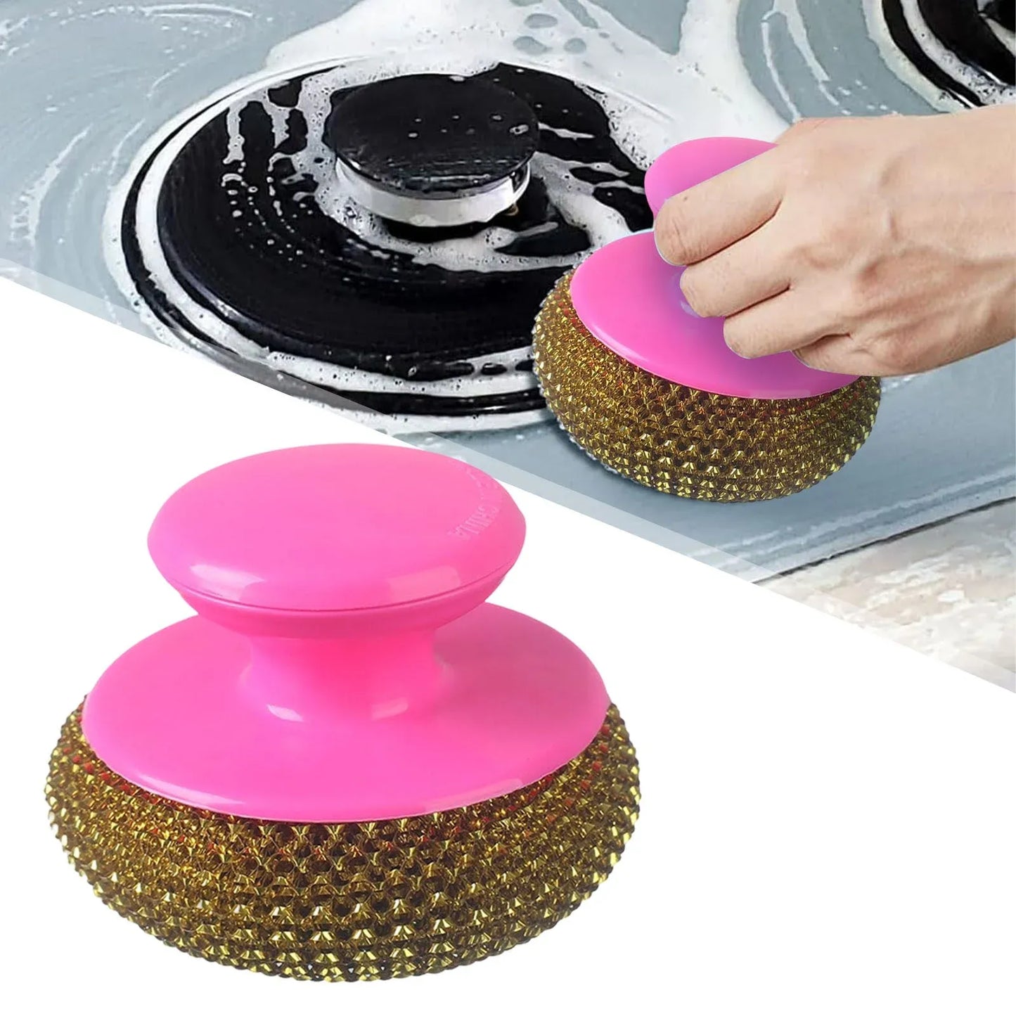 Plastic Mesh Non-Scratch Scouring Pad, Plastic Dish Scrubbers with Short Handle, Mesh Scouring Non Scratch Pads, 3.14x2.16 Inch, Purple