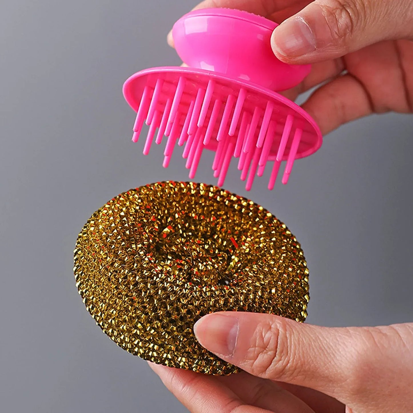Plastic Mesh Non-Scratch Scouring Pad, Plastic Dish Scrubbers with Short Handle, Mesh Scouring Non Scratch Pads, 3.14x2.16 Inch, Purple