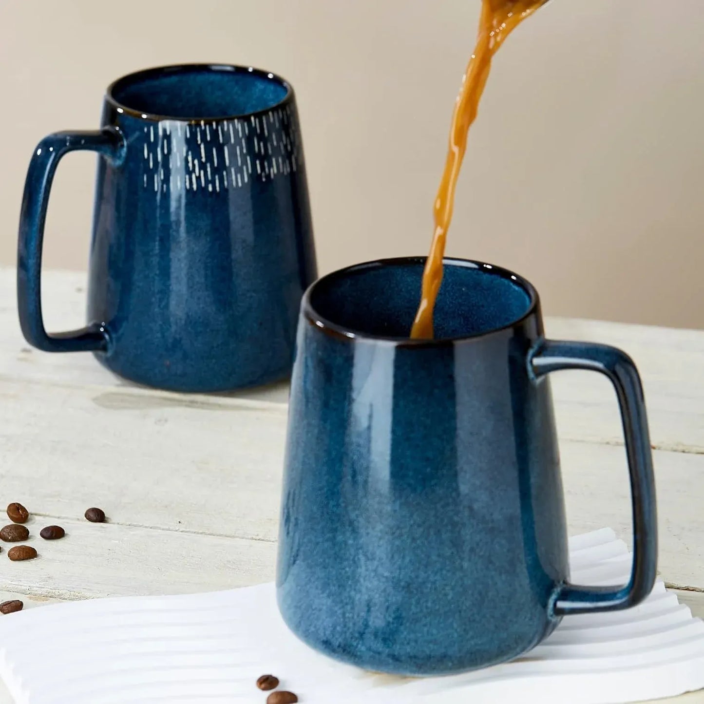 24 oz Large Ceramic Coffee Mug with Large Handle, Extra Large Tea and Coffee Cup for Office, Home, Latte and Hot Drinks, Blue