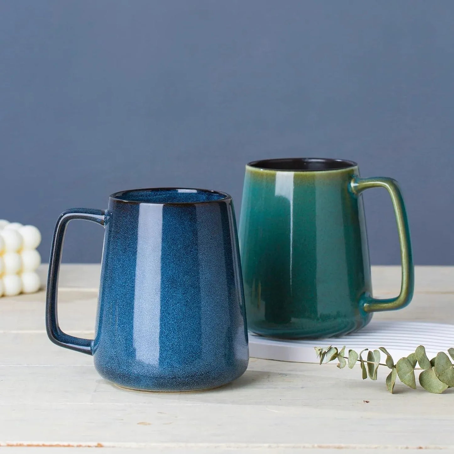 24 oz Large Ceramic Coffee Mug with Large Handle, Extra Large Tea and Coffee Cup for Office, Home, Latte and Hot Drinks, Blue
