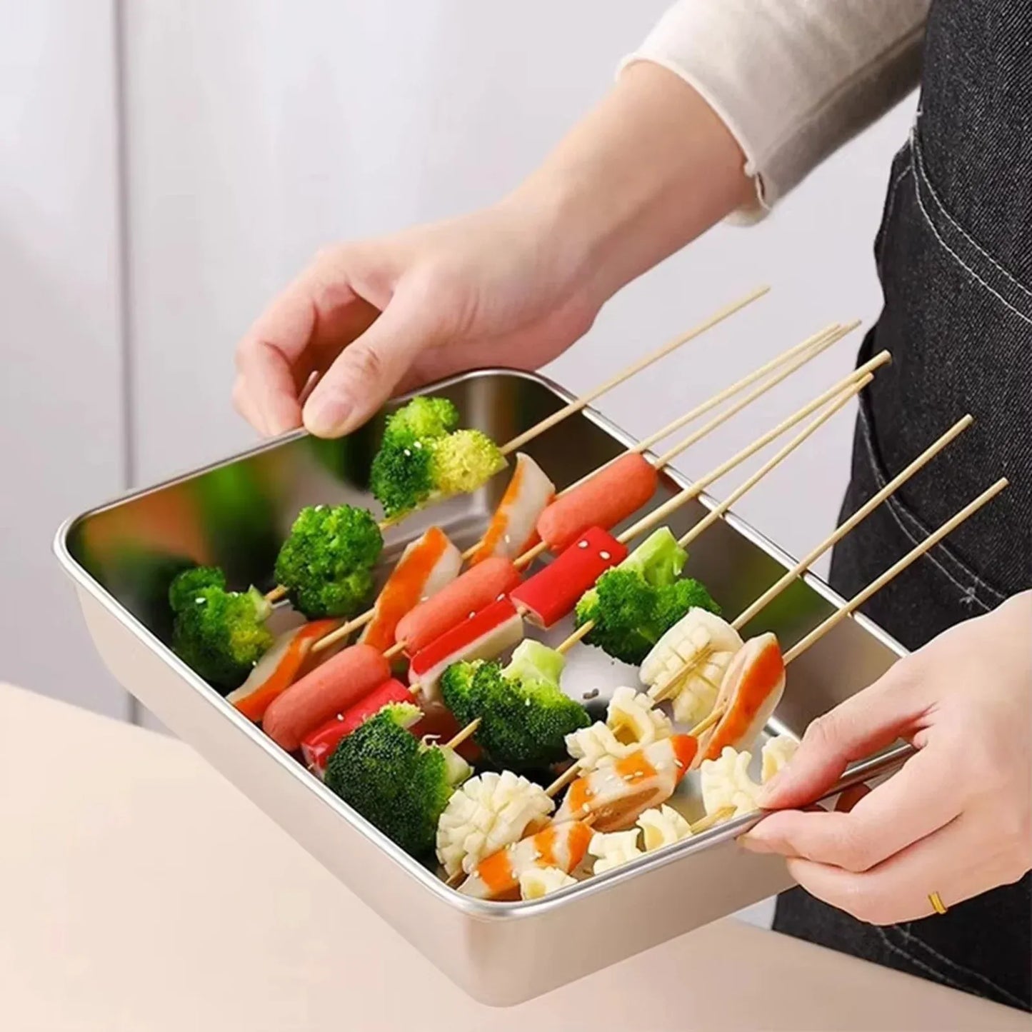 2 Piece, Fridge Storage Containers, Stainless Steel Baking Pans with Lids, Freezer Meal Prep, Market Stall Catering, Rectangular, 12x8x3 In
