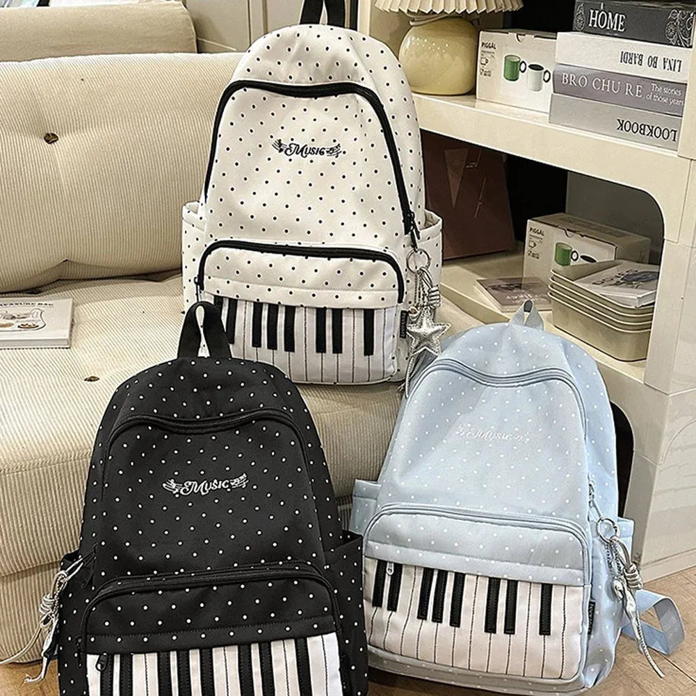 Piano Print Backpack Large Capacity Polka Dot Casual Travel Daypack, Blue, for Travel, Shopping, Work and Daily Carry
