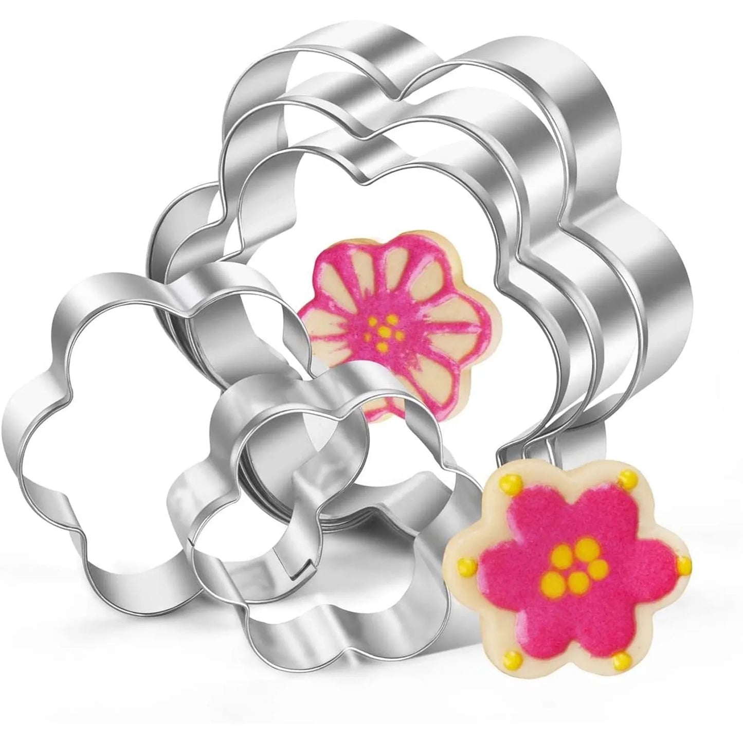 Flower Cookie Cutters Set of 5, Stainless Steel Sandwich Cutters and Biscuit Molds, Sturdy for Cookies, Sandwiches, Cake, Fruit