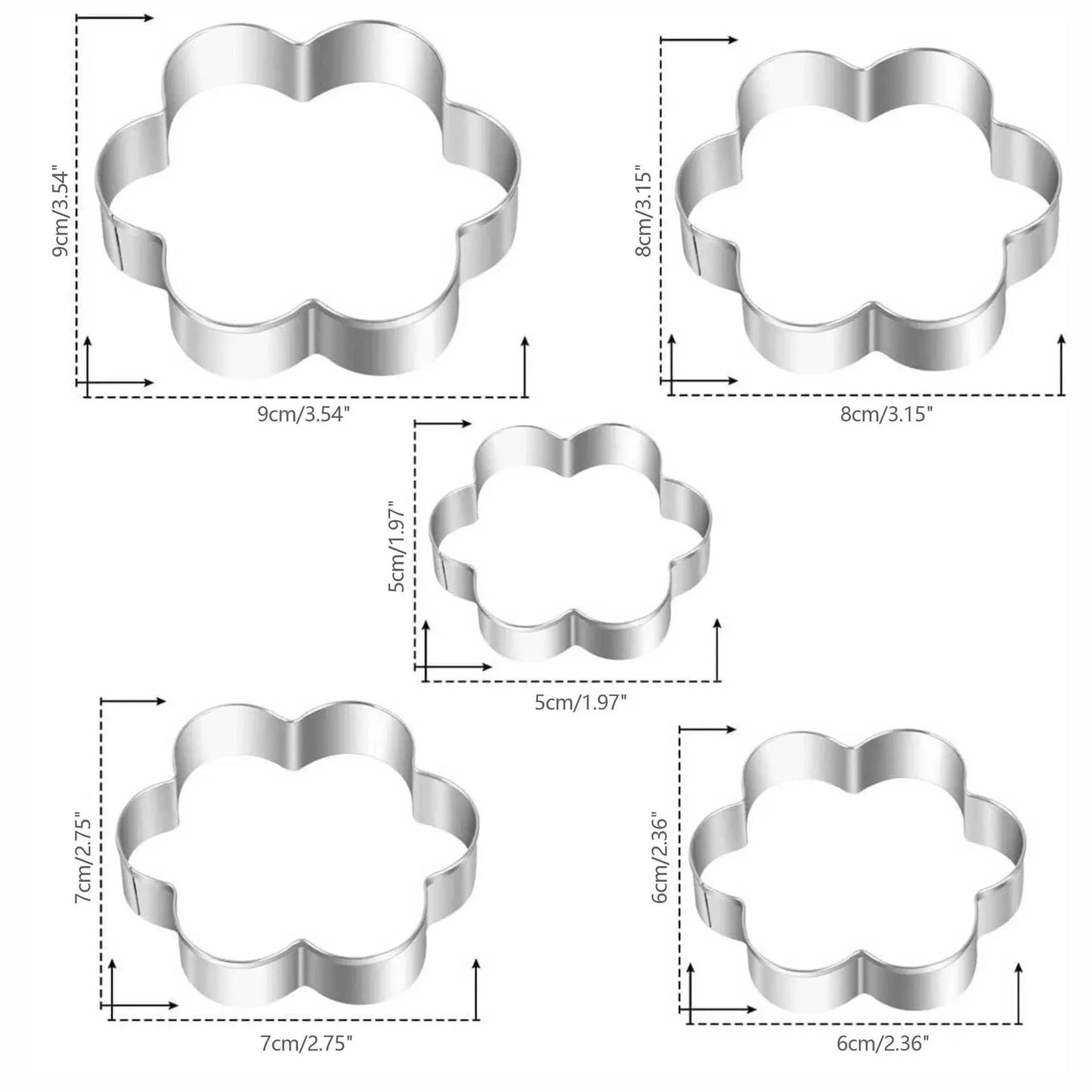 Flower Cookie Cutters Set of 5, Stainless Steel Sandwich Cutters and Biscuit Molds, Sturdy for Cookies, Sandwiches, Cake, Fruit
