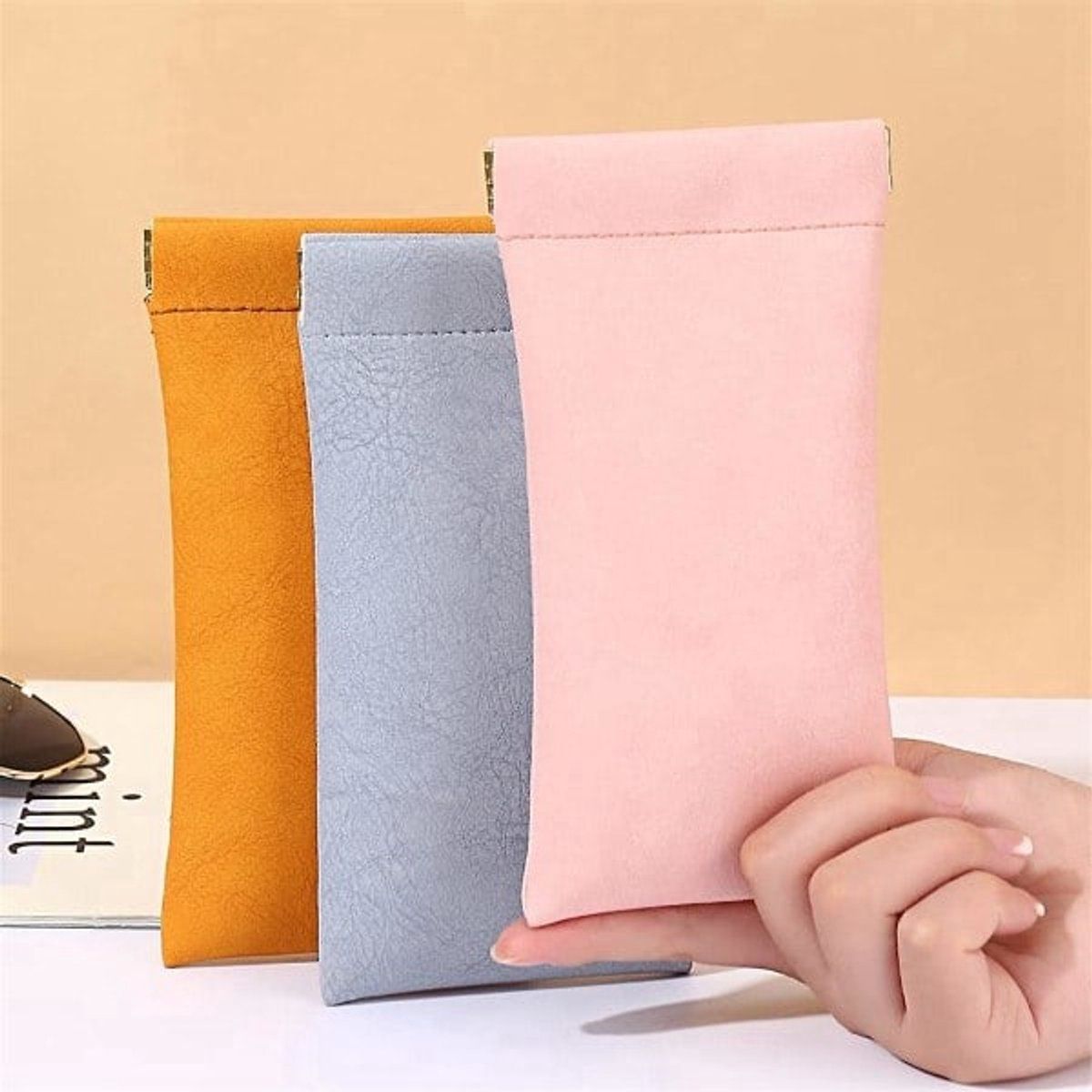 4 Pack Unisex PU Eyeglass Cases, Soft Wallet Style Glasses Sleeves for Reading Glasses, Sunglasses and Travel Storage