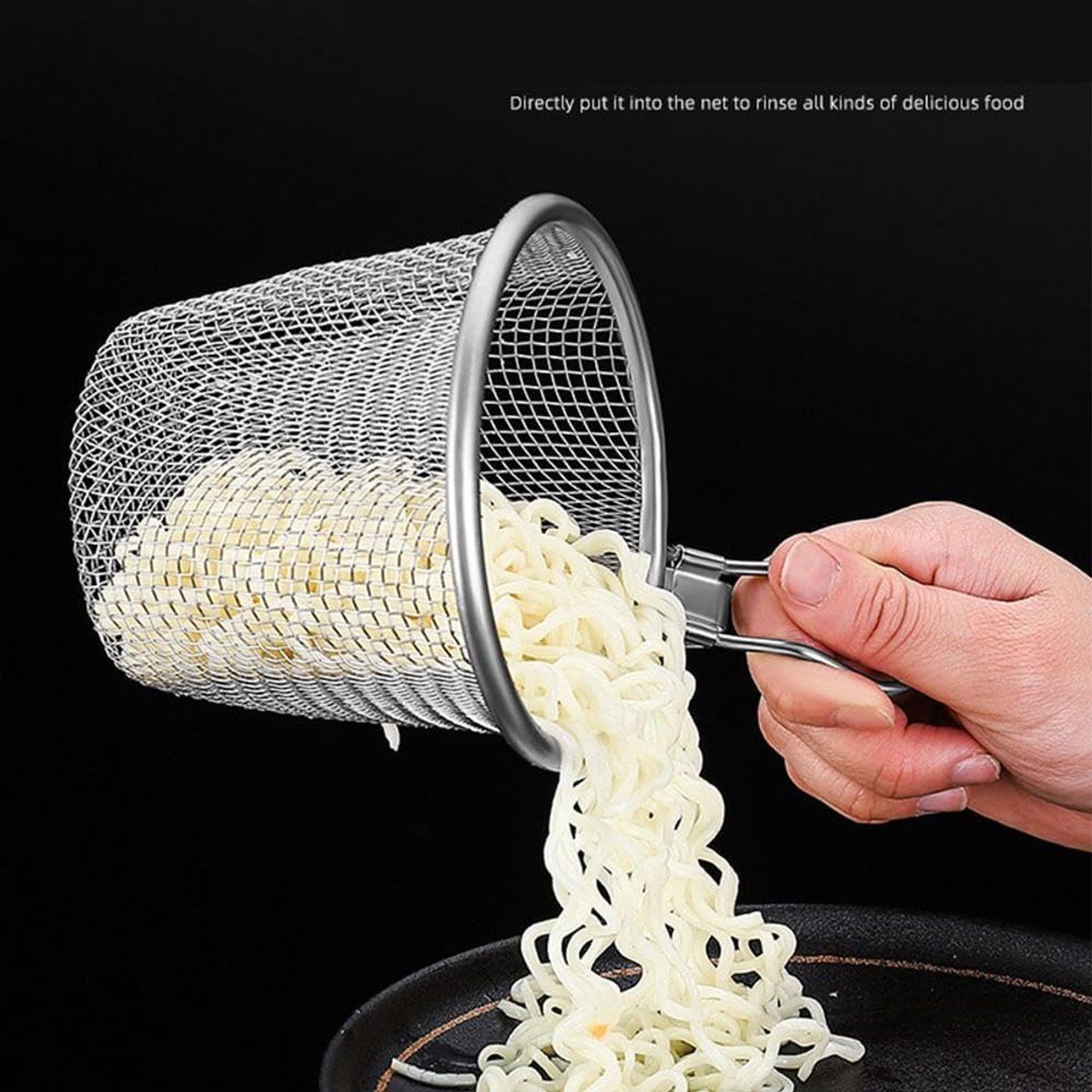 Stainless Steel Pasta Cooking Basket with Clip Handle, Fine Mesh Hanging Strainer for Pasta, Ramen, Pho and Vegetables