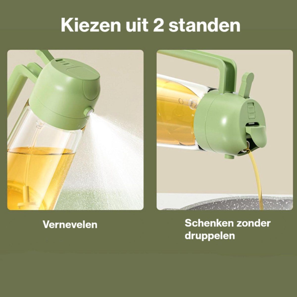2-in-1 Oil Dispenser and Spray, BPA free, Olive oil bottle, Wok oil, Olive oil spray, Cooking spray, BBQ accessories, Baking spray, Olive green