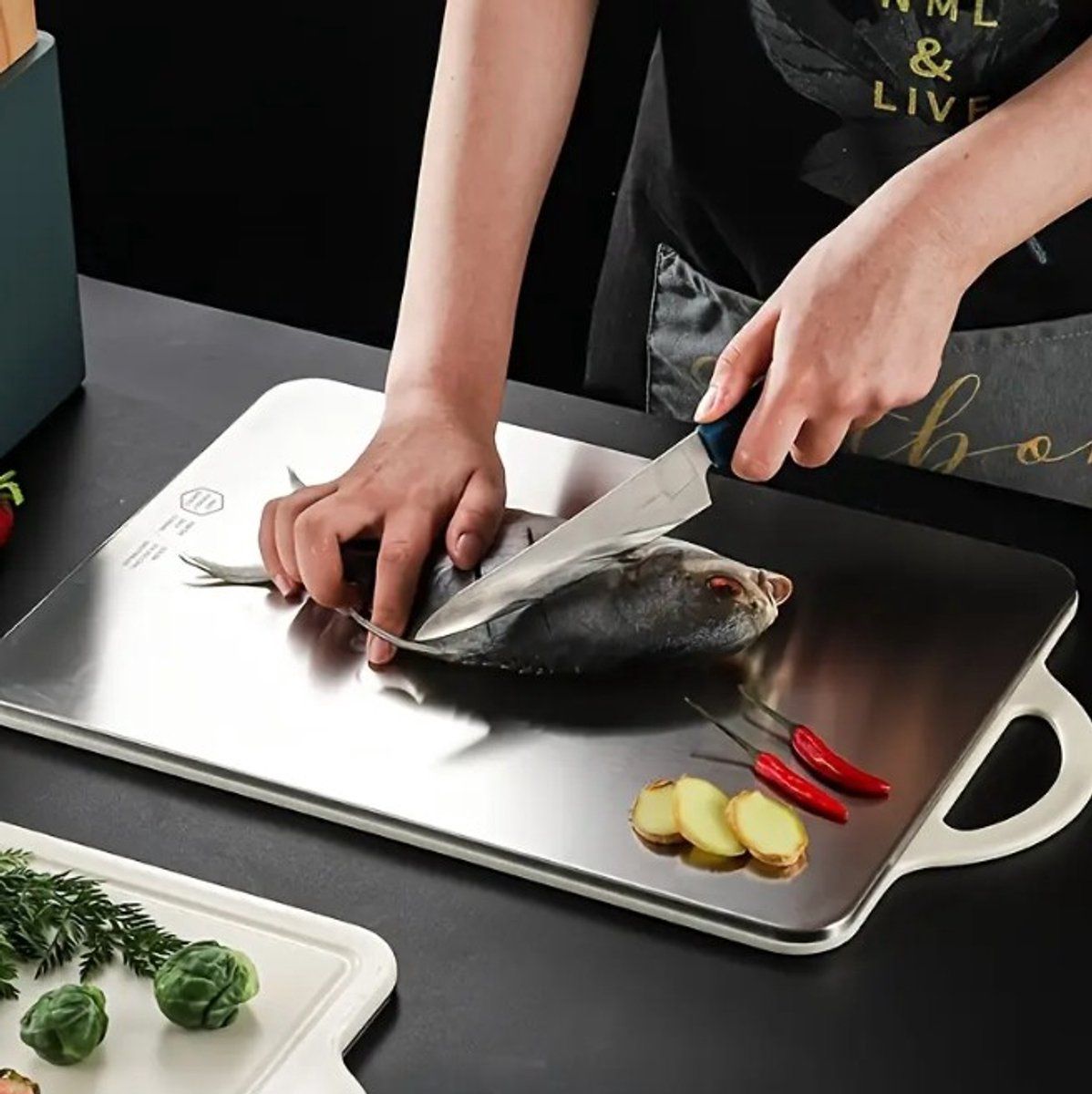 Stainless Steel Cutting Board Extra Thick 1.2cm, Double, sided, Scratch, resistant, Anti, slip edge, Dishwasher safe, Cutting boards