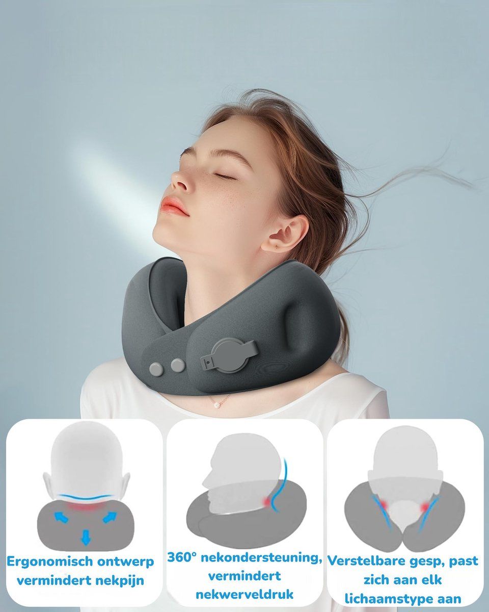 Neck Pillow, Travel Pillow, Ergonomic Pillow, Neck Support for Car, Plane, Train, Includes Storage Case, for Daily Relaxation and Muscle Recovery