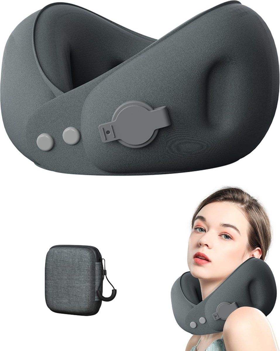 Neck Pillow, Travel Pillow, Ergonomic Pillow, Neck Support for Car, Plane, Train, Includes Storage Case, for Daily Relaxation and Muscle Recovery