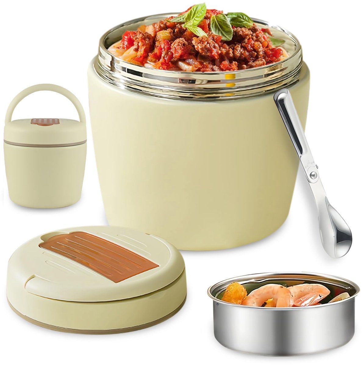 Food Thermocontainer, 1.2 L, thermo lunchbox with spoon, food thermos mug, warming container, used for keeping dishes and soups warm