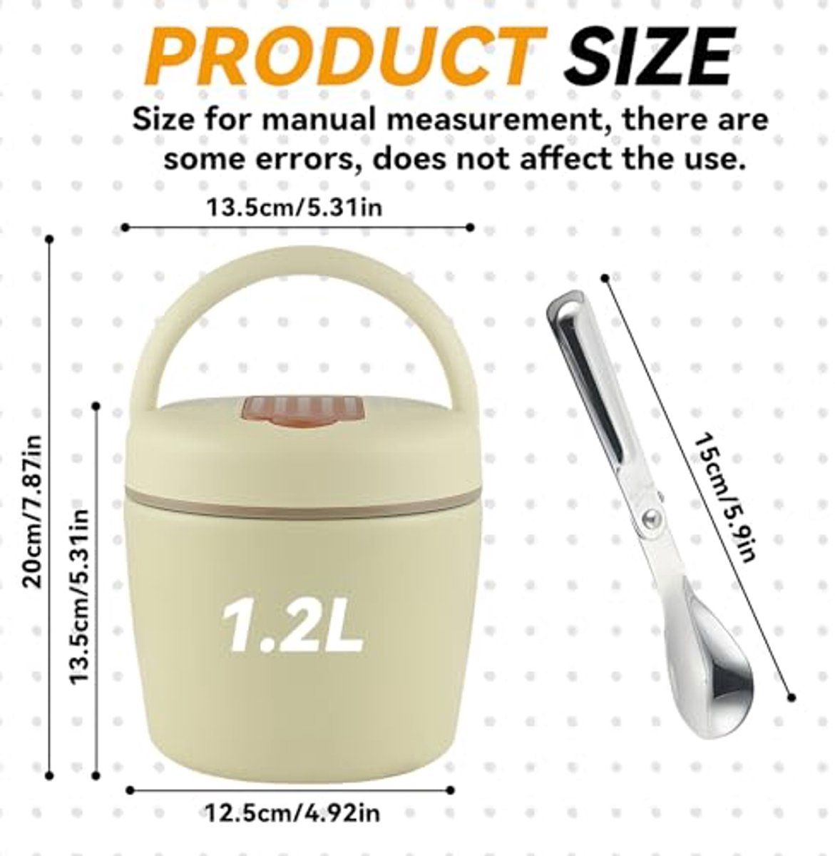 Food Thermocontainer, 1.2 L, thermo lunchbox with spoon, food thermos mug, warming container, used for keeping dishes and soups warm