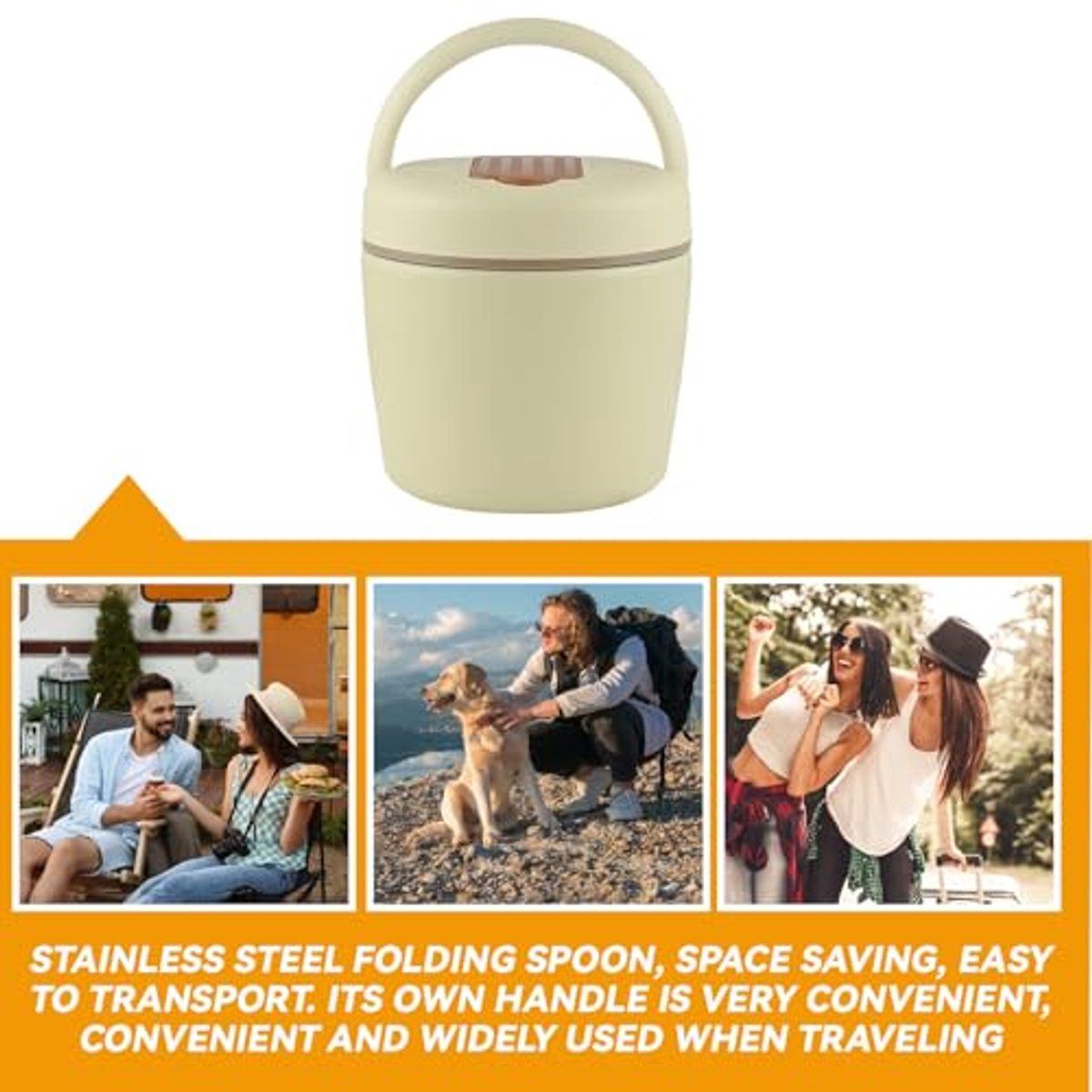 Food Thermocontainer, 1.2 L, thermo lunchbox with spoon, food thermos mug, warming container, used for keeping dishes and soups warm