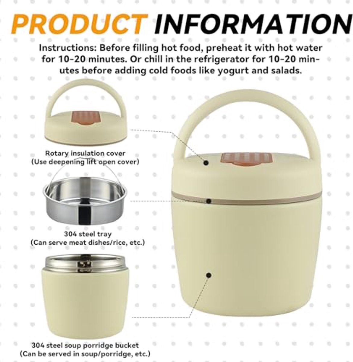 Food Thermocontainer, 1.2 L, thermo lunchbox with spoon, food thermos mug, warming container, used for keeping dishes and soups warm