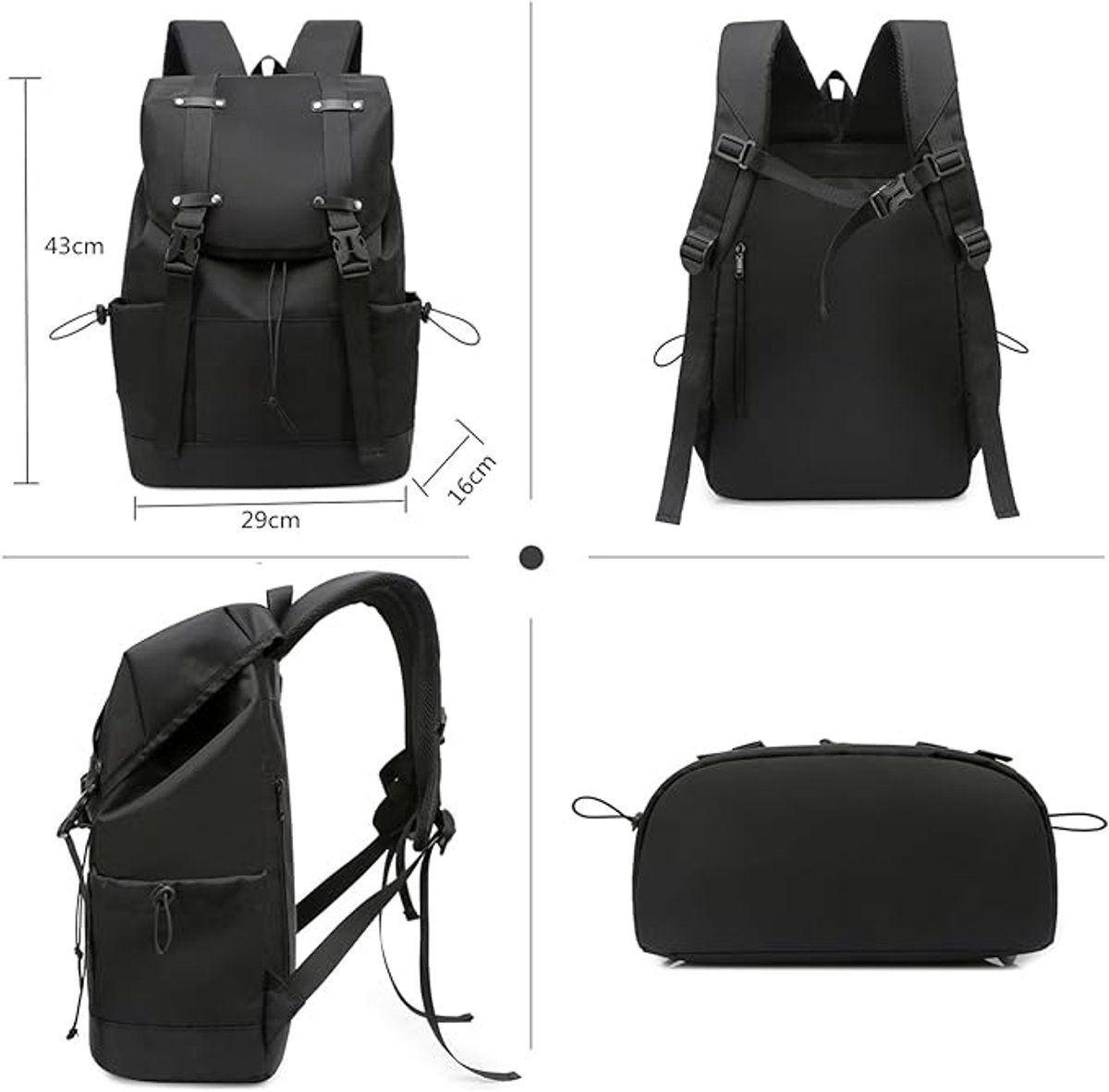 Unisex Laptop Backpack with Anti-Theft Pocket, 20 L Waterproof Travel and Work Backpack for 39.6 cm Laptop, Black