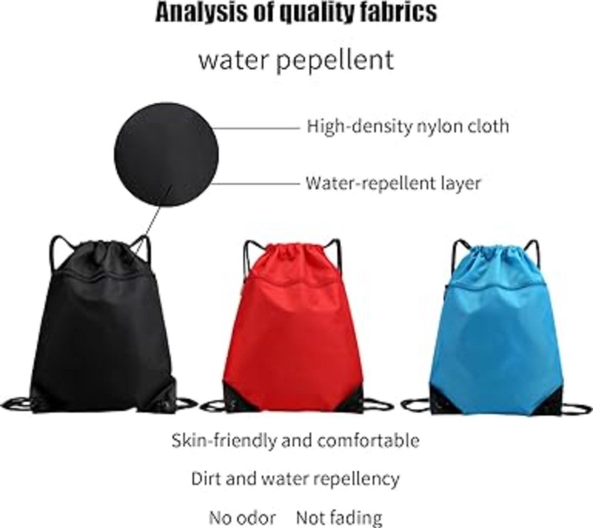 Gym Bag with Drawstring, Large Capacity 50 x 40 cm Drawstring Backpack, Waterproof and Scratch, Waterproof Bag for Sports, Black