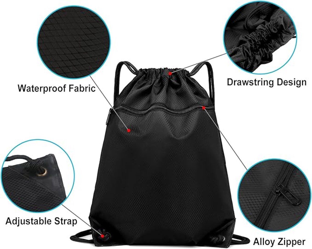Gym Bag with Drawstring, Large Capacity 50 x 40 cm Drawstring Backpack, Waterproof and Scratch, Waterproof Bag for Sports, Black