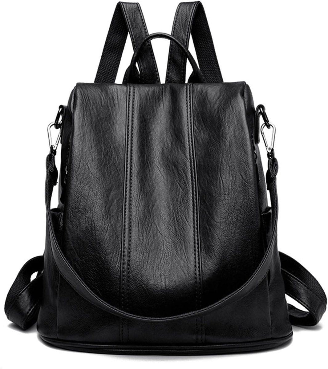 Womens Waterproof Anti-Theft Backpack with PU Leather, Large Capacity and Hidden Back Zipper Pocket for Commuting, Travel and Shopping, Black