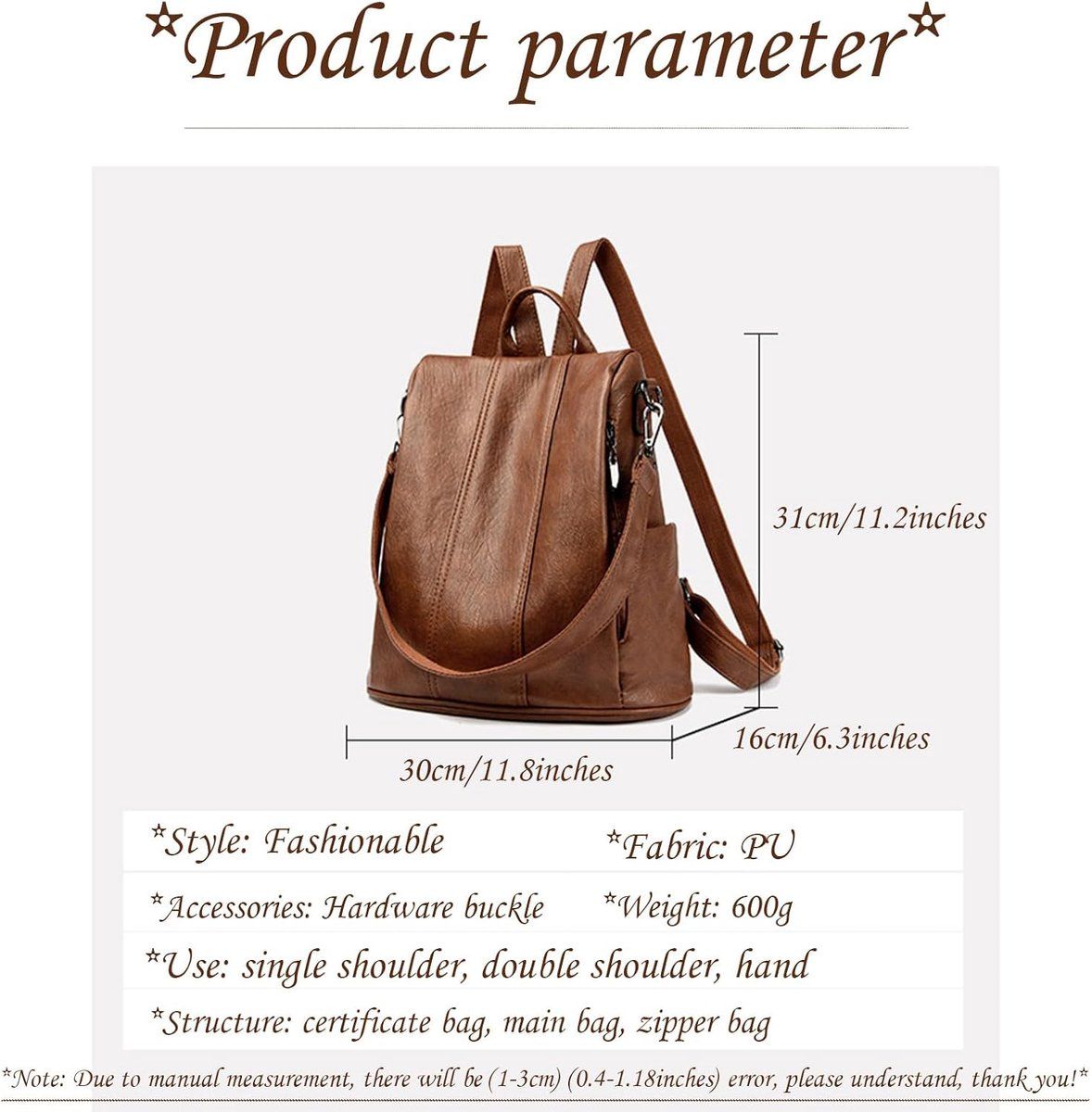 Womens Waterproof Anti-Theft Backpack with PU Leather, Large Capacity and Hidden Back Zipper Pocket for Commuting, Travel and Shopping, Black