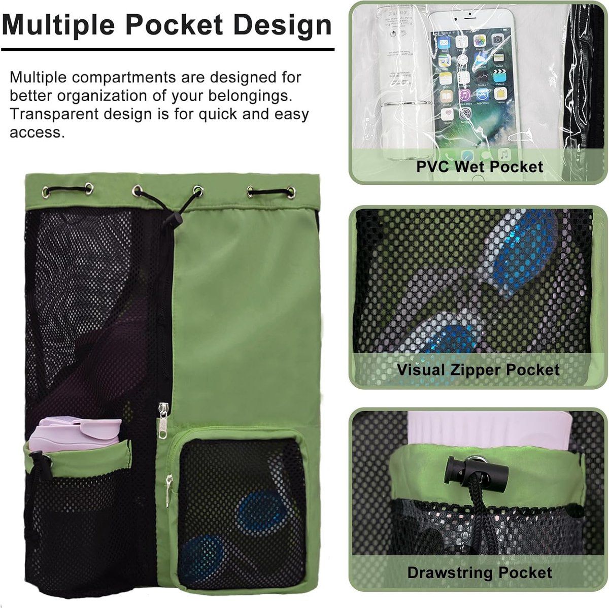Gym Bag, Separation of wet and dry items, Drawstring backpack, Adjustable straps, quality water, resistant quality, Vegetable