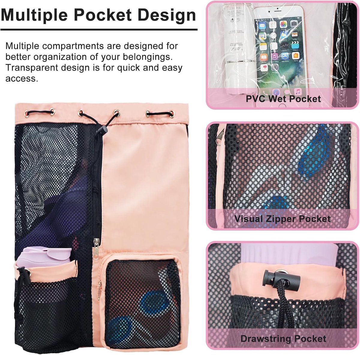 Gym Bag, Separation of wet and dry items, Portable sports bag, Drawstring backpack, Adjustable straps, quality water, resistant quality, Pink