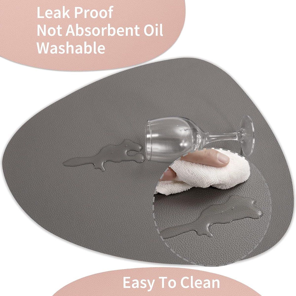 4 Pieces look Placemats, Leather Table Mats and Coasters, water repellent Coasters, 36.5 x 45 cm, Grey, Pink Double, sided color