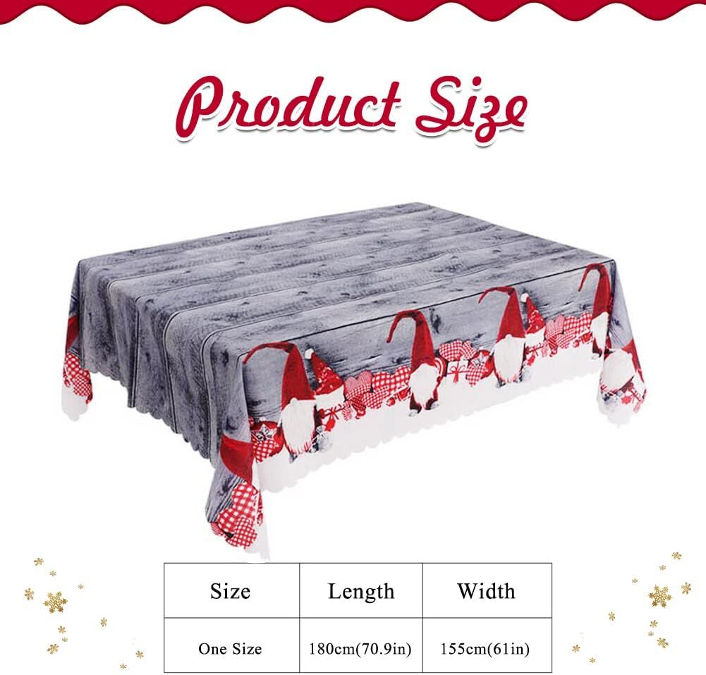 Gray Rectangular Christmas Tablecloth, 180 x 150 cm, Washable Dinner Table Cover for Holiday Meals, Parties and Seasonal Home Decor