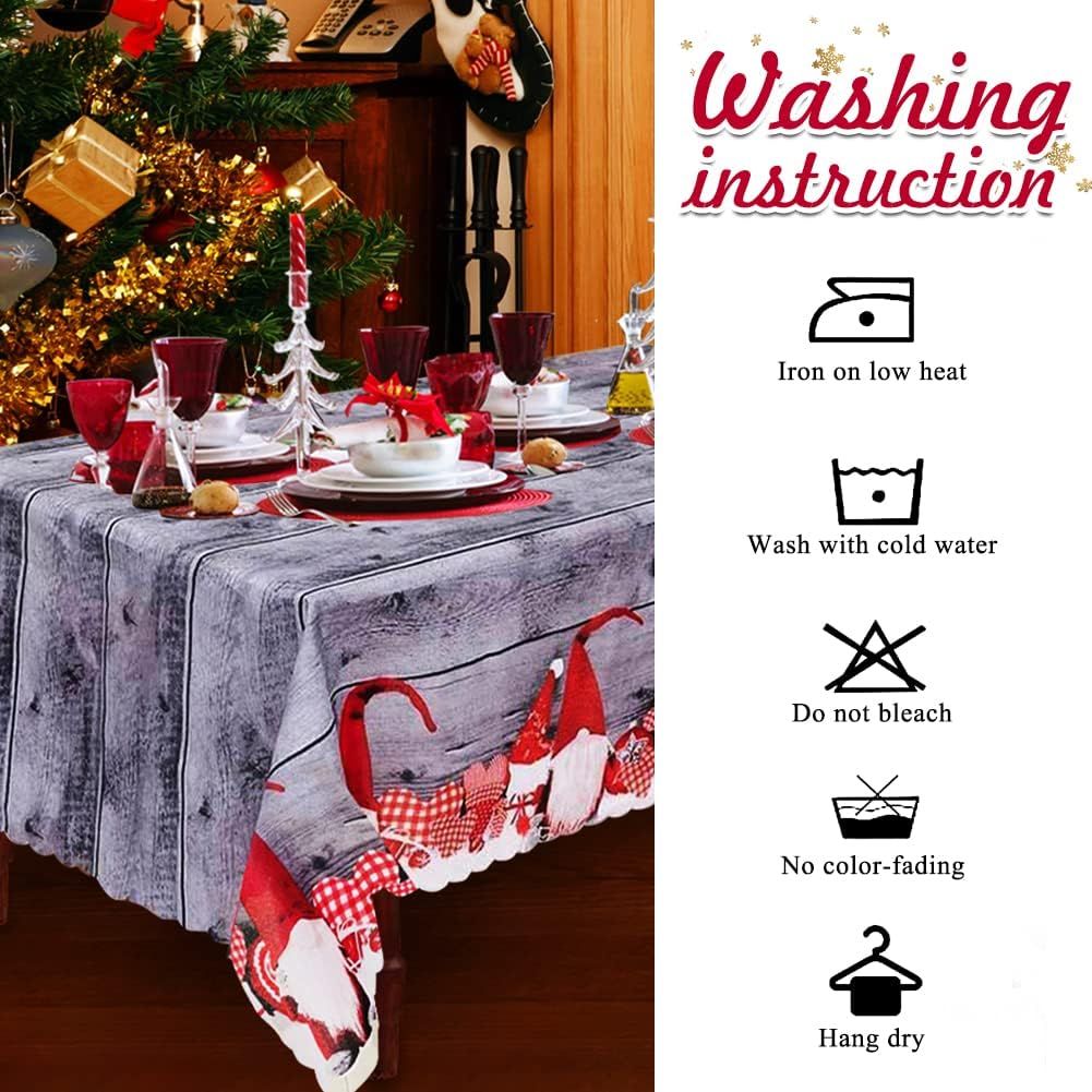 Gray Rectangular Christmas Tablecloth, 180 x 150 cm, Washable Dinner Table Cover for Holiday Meals, Parties and Seasonal Home Decor