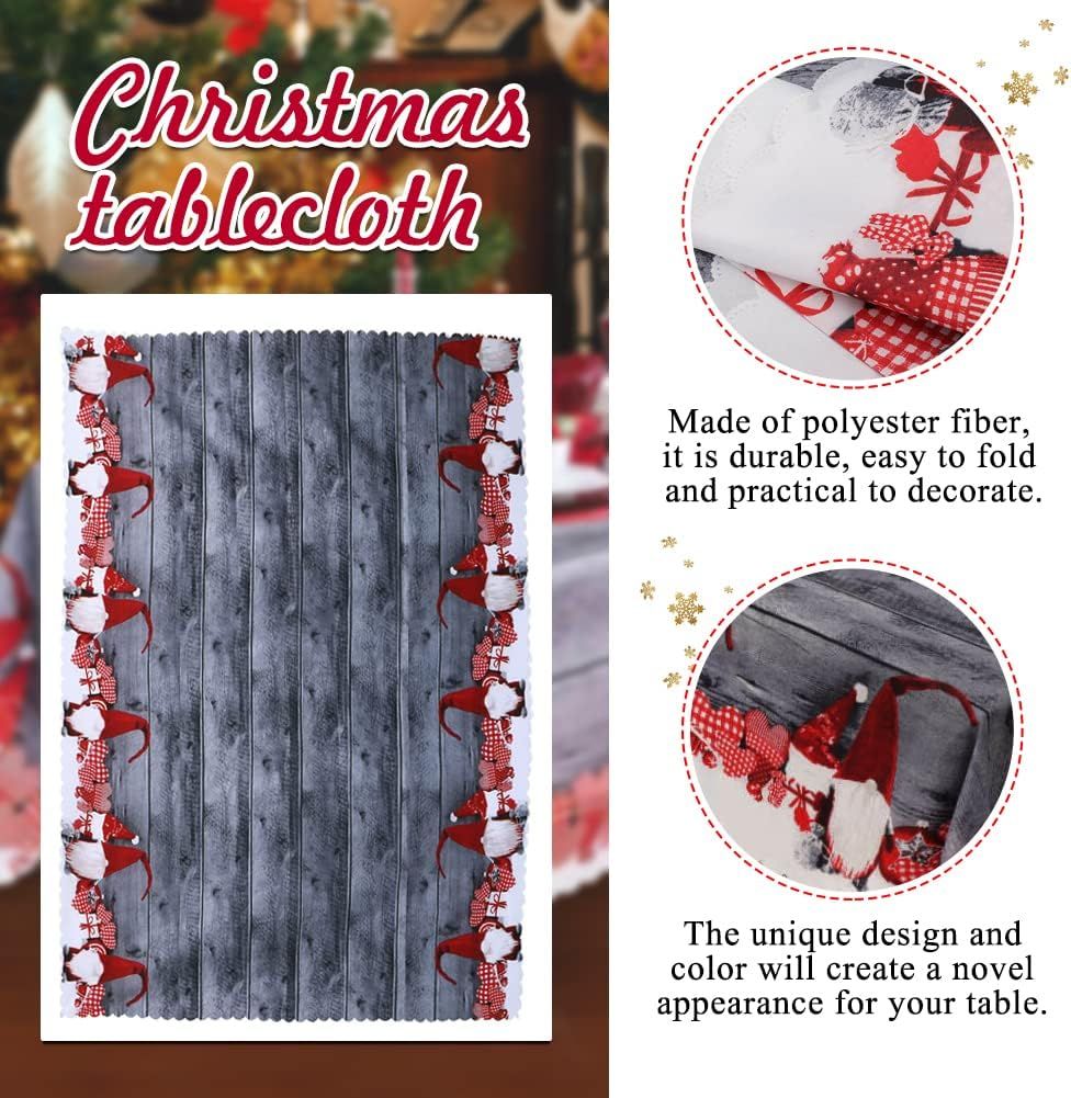 Gray Rectangular Christmas Tablecloth, 180 x 150 cm, Washable Dinner Table Cover for Holiday Meals, Parties and Seasonal Home Decor