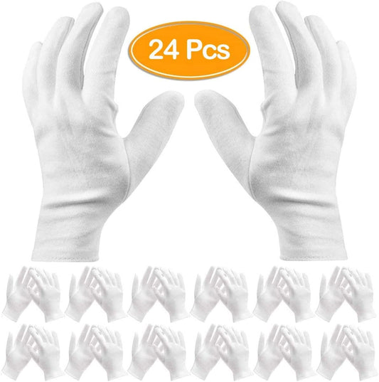 Pack of 24 White Cotton Gloves Work Gloves Cosmetic Hydration Gloves for Dry Hands and Eczema, Jewelry Inspection