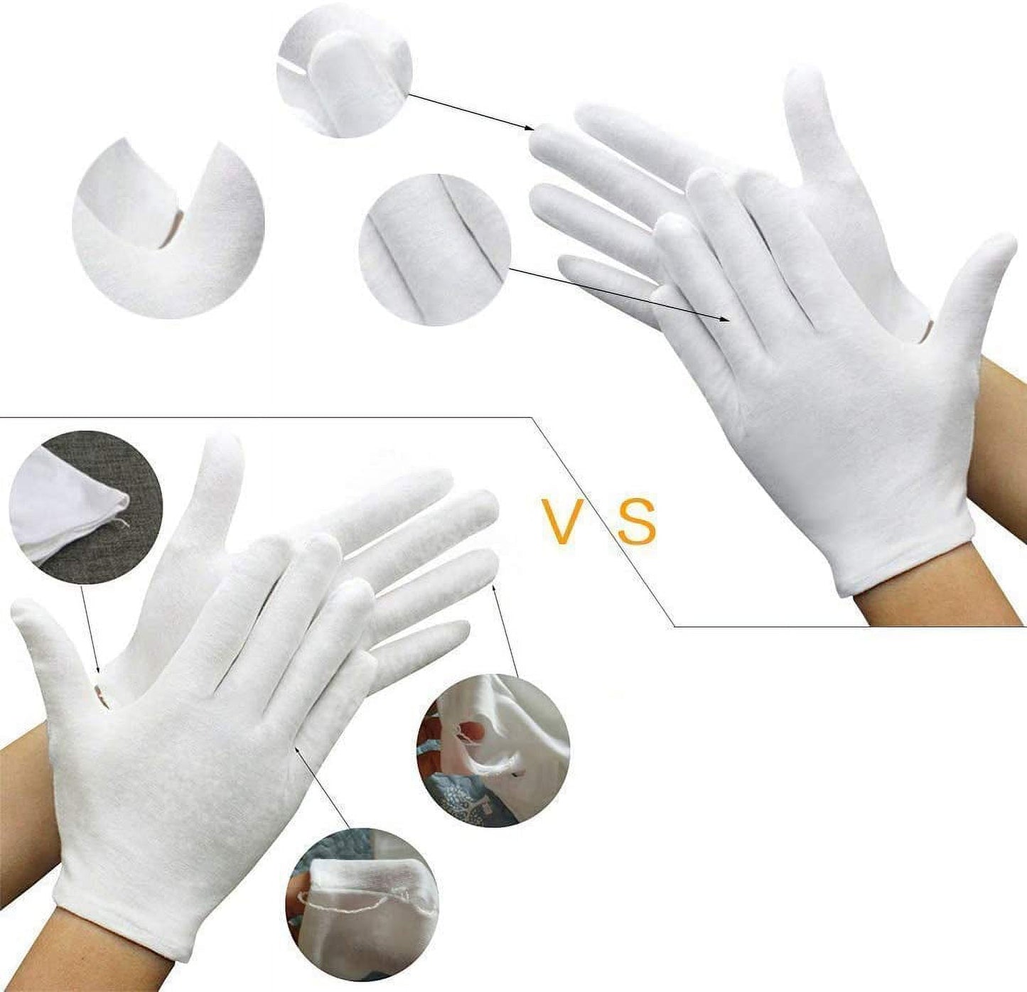 Pack of 24 White Cotton Gloves Work Gloves Cosmetic Hydration Gloves for Dry Hands and Eczema, Jewelry Inspection
