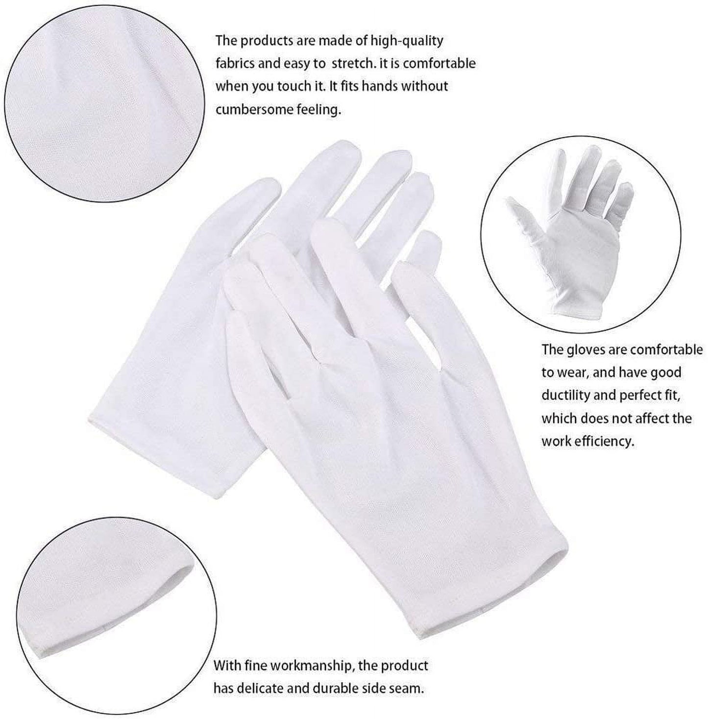 Pack of 24 White Cotton Gloves Work Gloves Cosmetic Hydration Gloves for Dry Hands and Eczema, Jewelry Inspection
