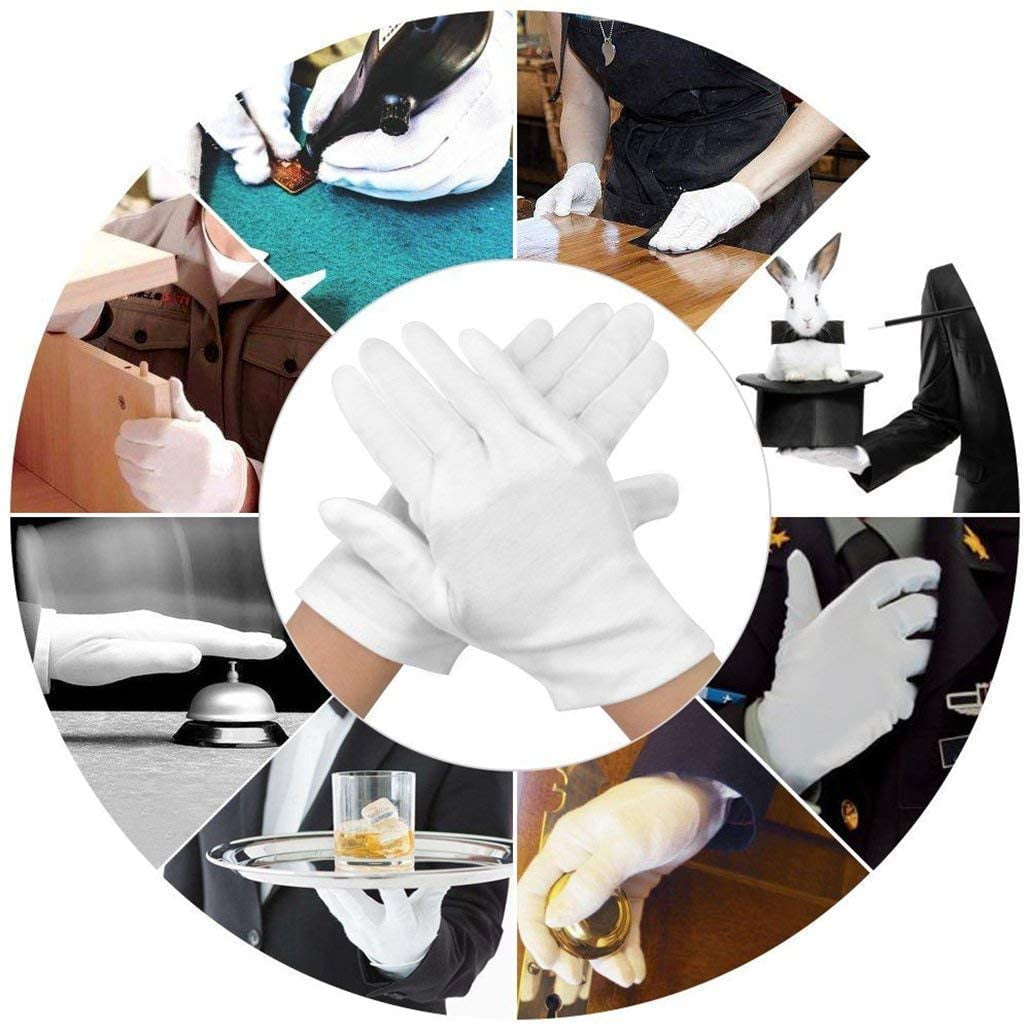 Pack of 24 White Cotton Gloves Work Gloves Cosmetic Hydration Gloves for Dry Hands and Eczema, Jewelry Inspection