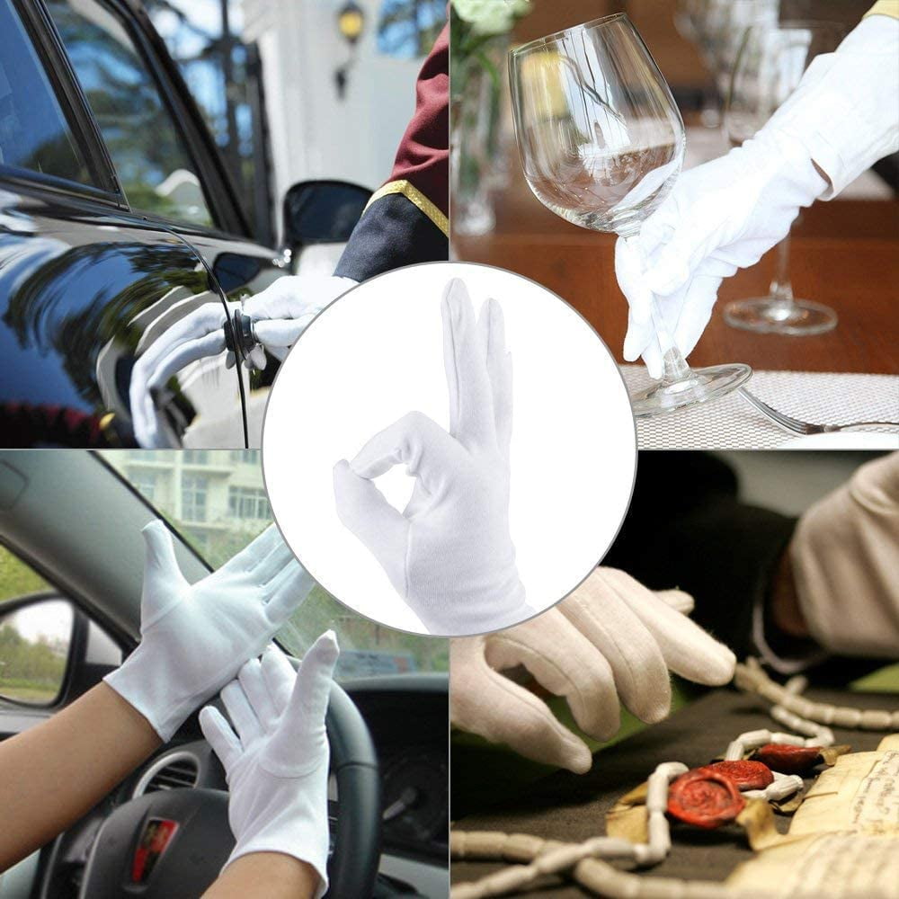 Pack of 24 White Cotton Gloves Work Gloves Cosmetic Hydration Gloves for Dry Hands and Eczema, Jewelry Inspection