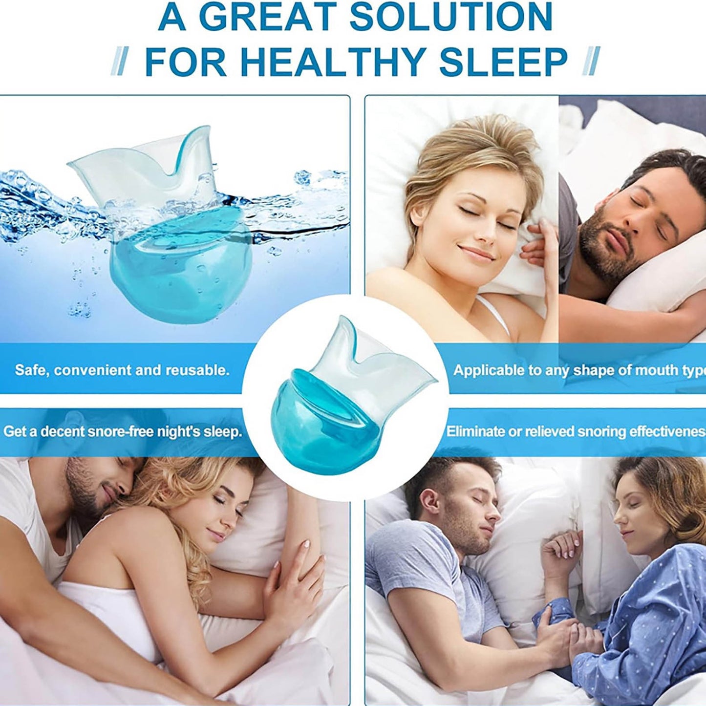 Silicone Anti Snoring Tongue Aid Reduce Snore Sleep Solution Stopper Device One Size Blue