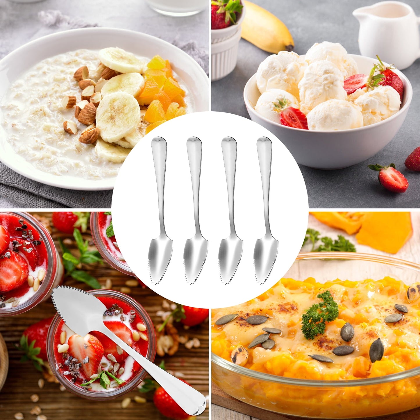MANLINGDA DOITOOL 4Pcs Stainless Steel Grapefruit Spoons with Serrated Edges 15.50X2.70X0.50CM As Shown