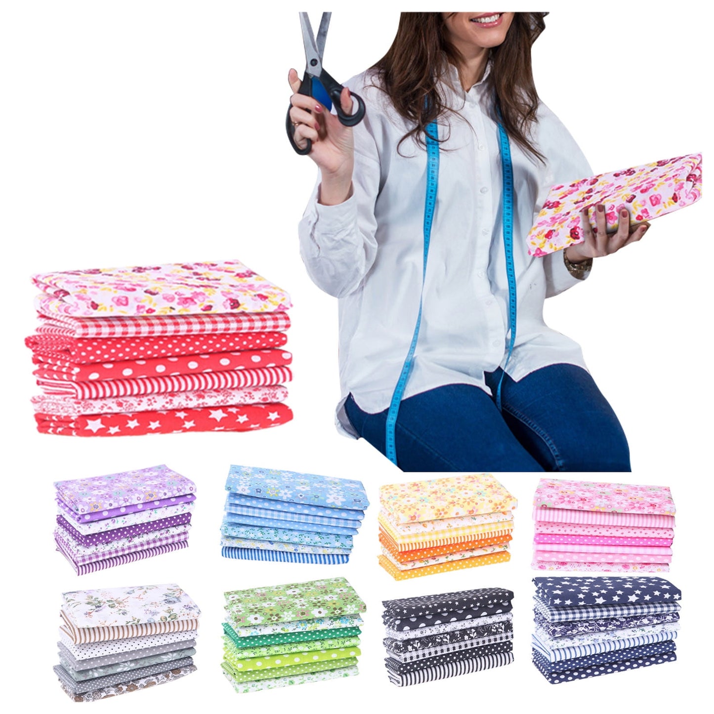 Tdoenbutw clearance Cotton Crafts Fabric Bundle Patchwork Squares Quilting Sewing Patchwork DIY 7PCS 7PC DIY Fabric fall fabric squares clearance sale Blue
