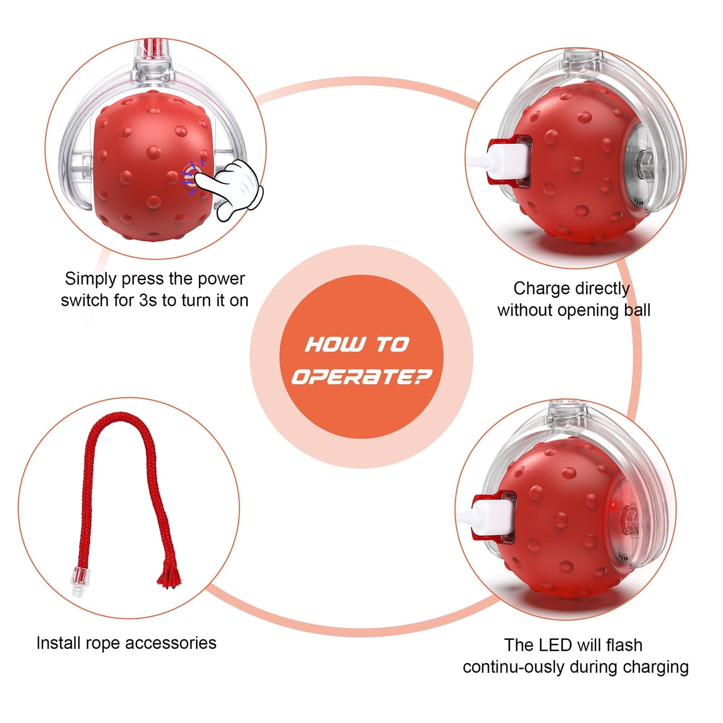 Interactive Cat Toy Ball – Smart Automatic Play with 3 Modes, Durable Silicone Material Red